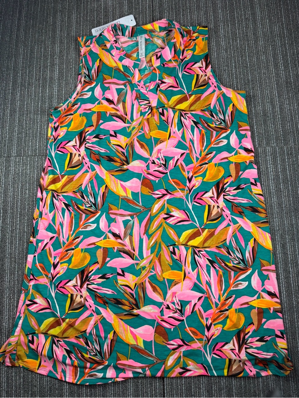 Dear Scarlett Tropical Print Shift Dress in Teal, Pink & Mustard